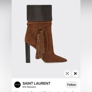 Saint Laurent Tanger Mixed Leather Tassel Boot Brown